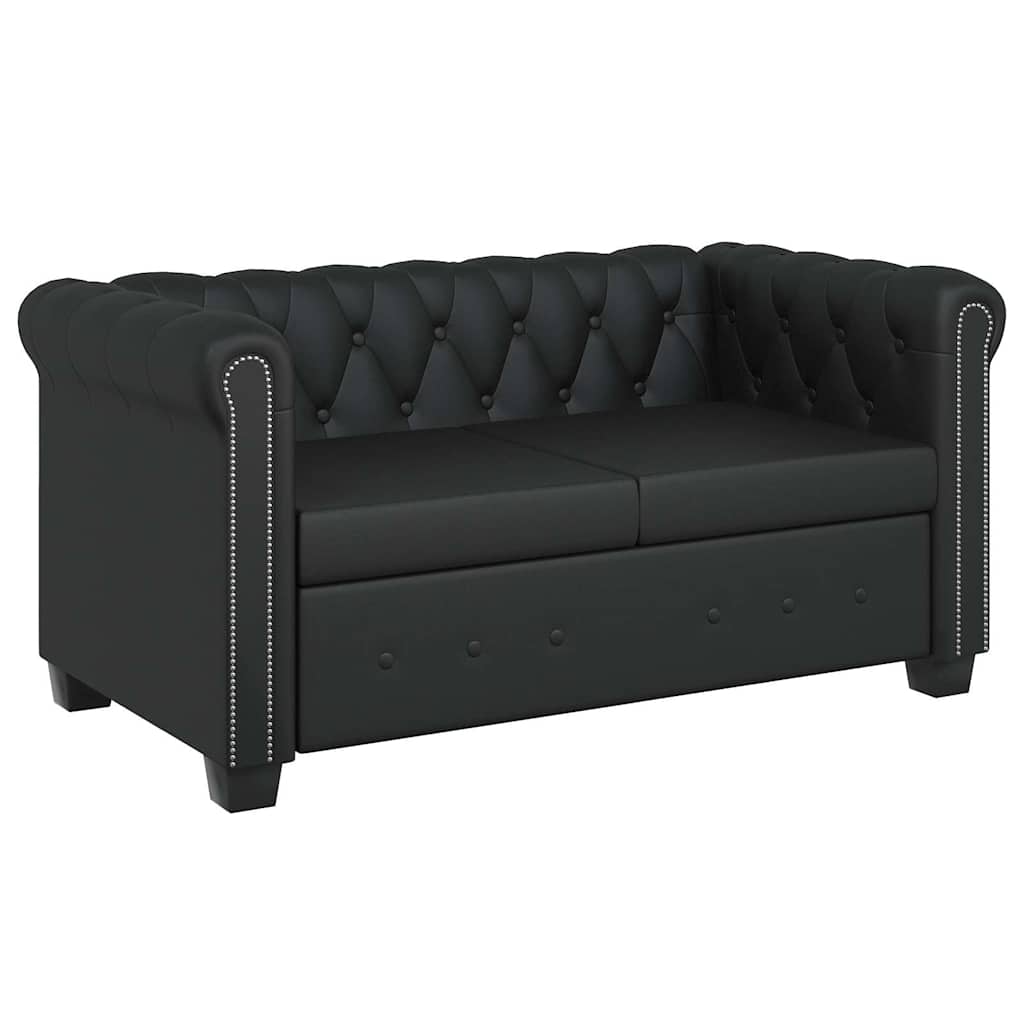 vidaXL Sofa 2-osobowa w stylu Chesterfield, sztuczna skóra, czarna