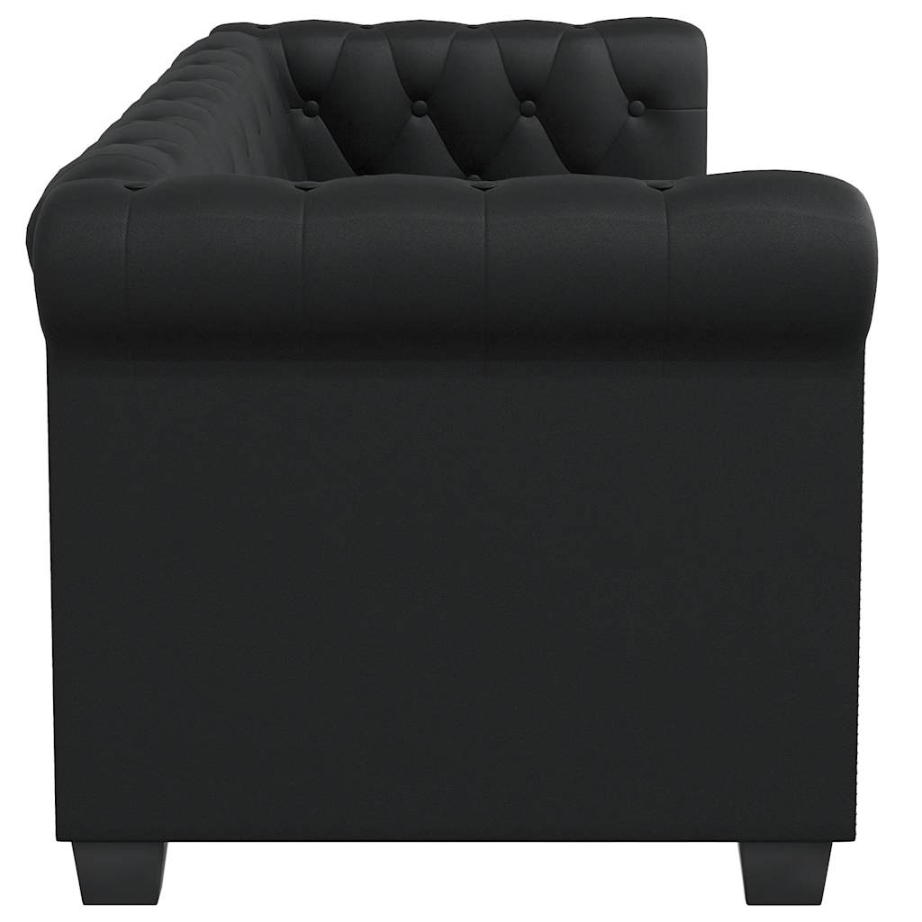 vidaXL Sofa 2-osobowa w stylu Chesterfield, sztuczna skóra, czarna
