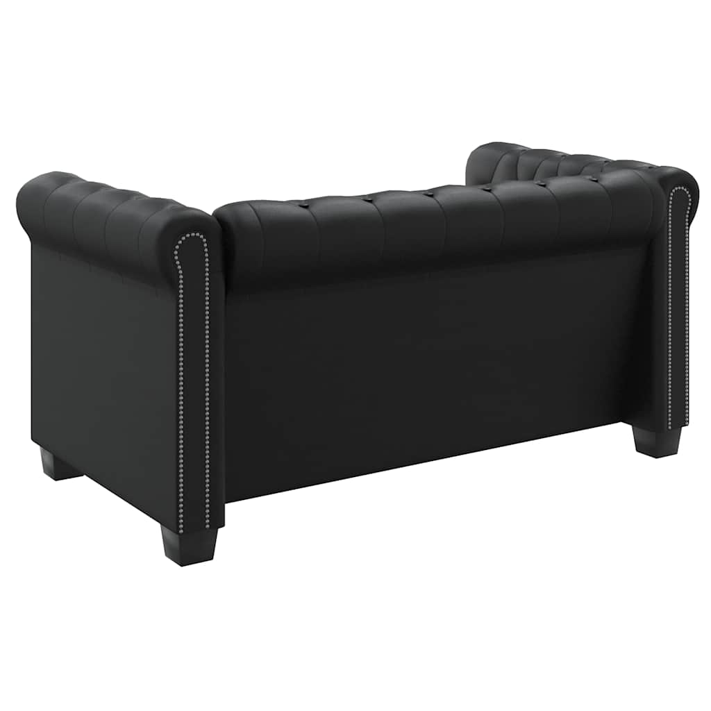 vidaXL Sofa 2-osobowa w stylu Chesterfield, sztuczna skóra, czarna