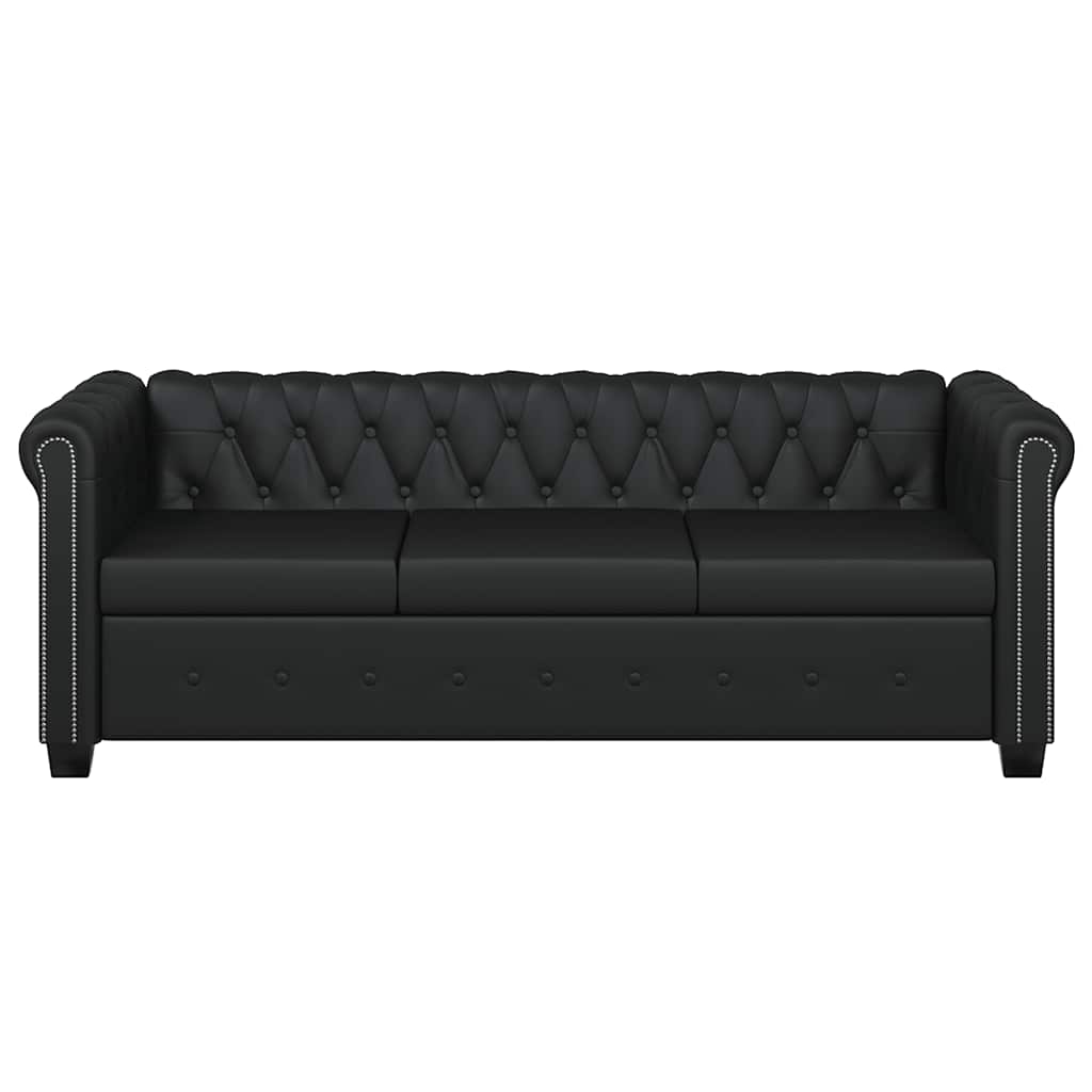 vidaXL Sofa 3-osobowa w stylu Chesterfield, sztuczna skóra, czarna