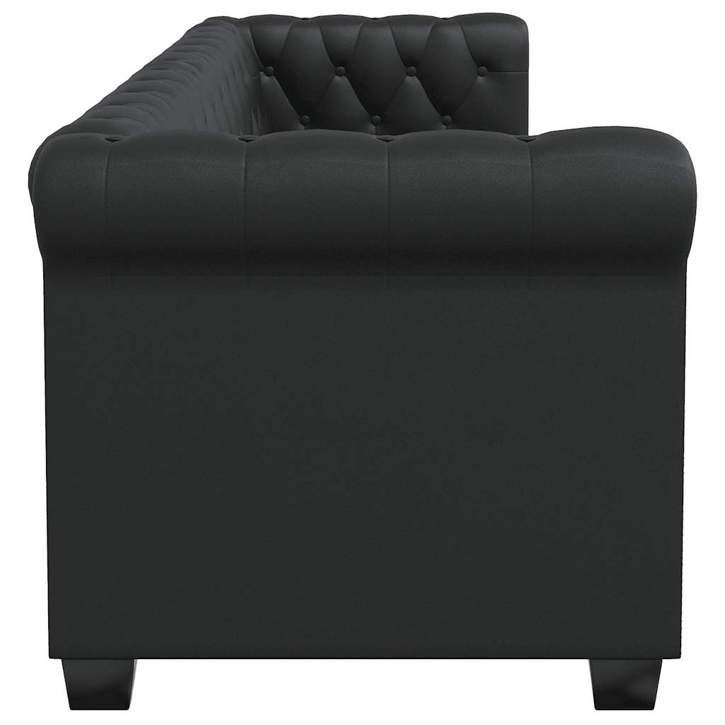 vidaXL Sofa 3-osobowa w stylu Chesterfield, sztuczna skóra, czarna