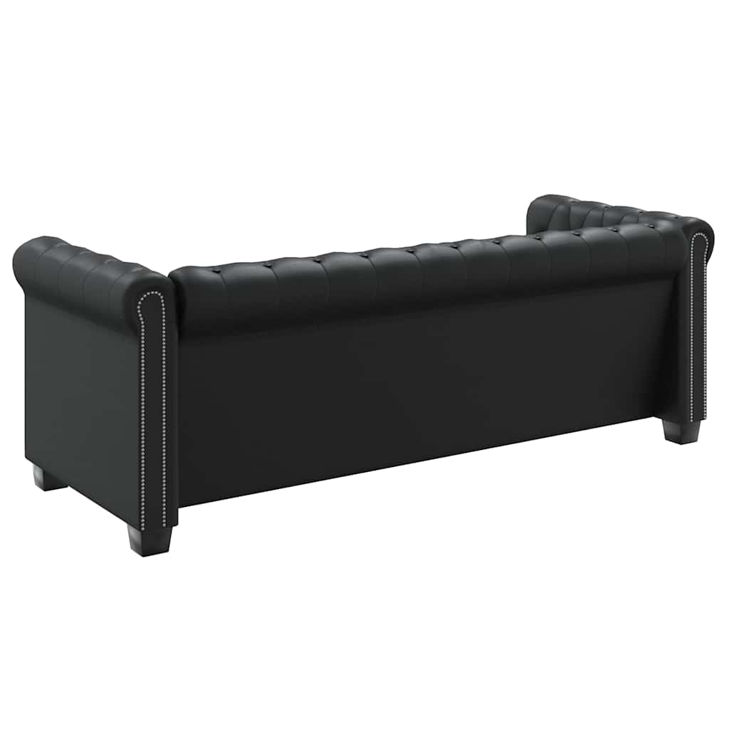 vidaXL Sofa 3-osobowa w stylu Chesterfield, sztuczna skóra, czarna