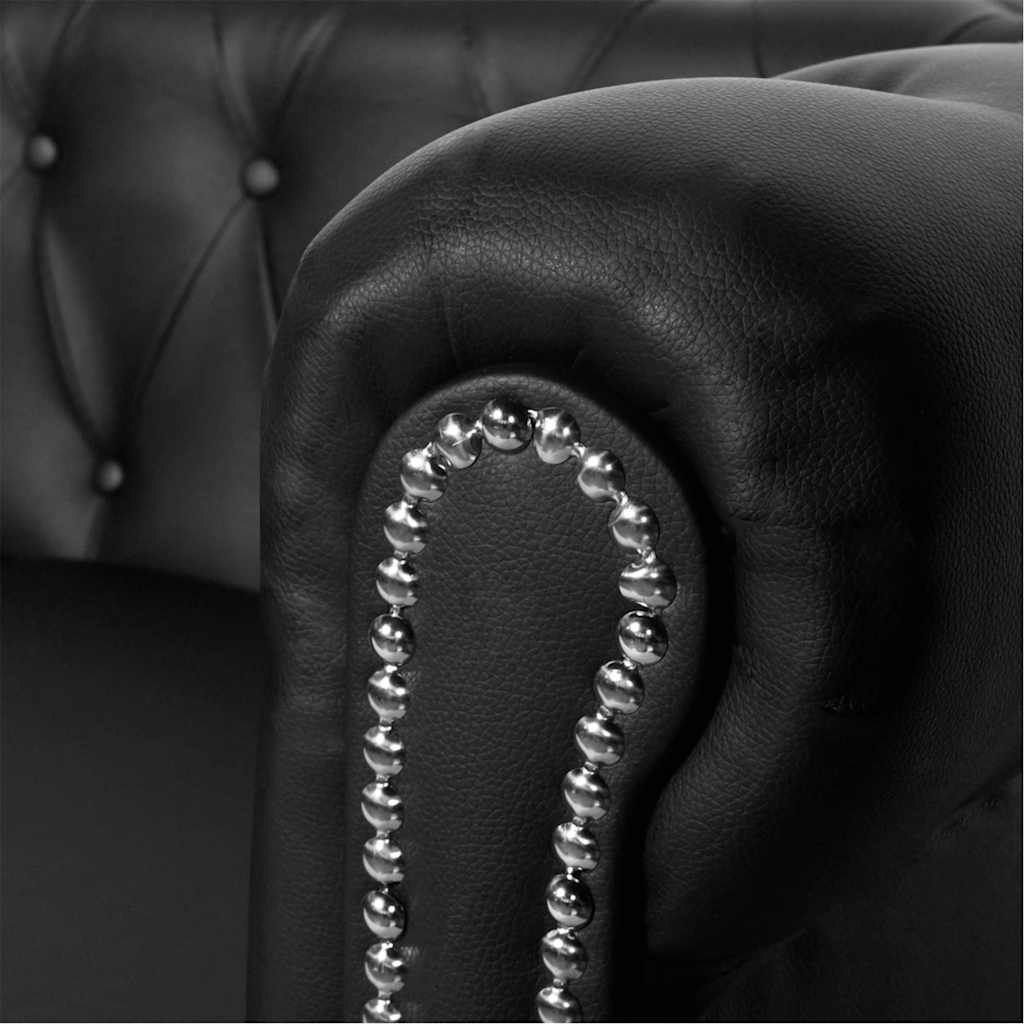 vidaXL Sofa 3-osobowa w stylu Chesterfield, sztuczna skóra, czarna