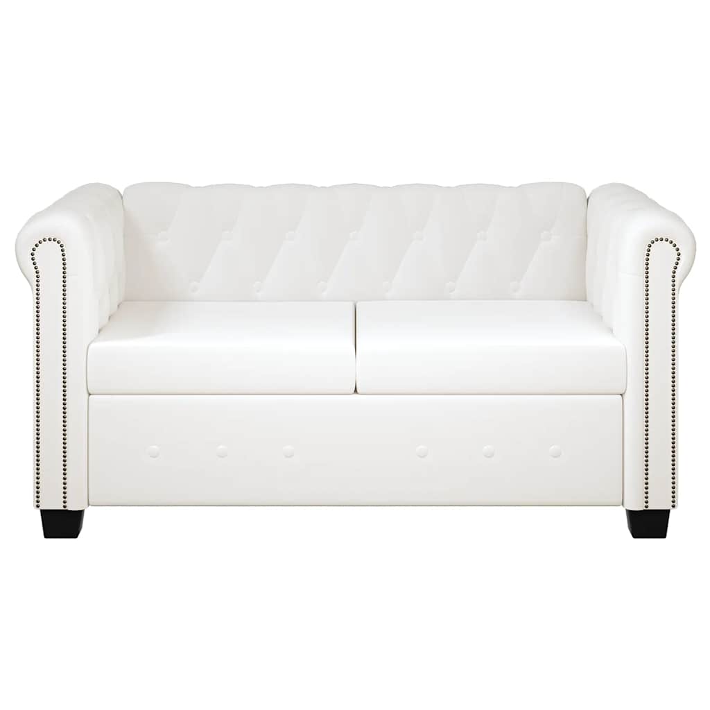vidaXL Sofa 2-osobowa w stylu Chesterfield, sztuczna skóra, biała