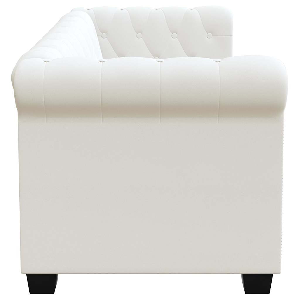 vidaXL Sofa 2-osobowa w stylu Chesterfield, sztuczna skóra, biała