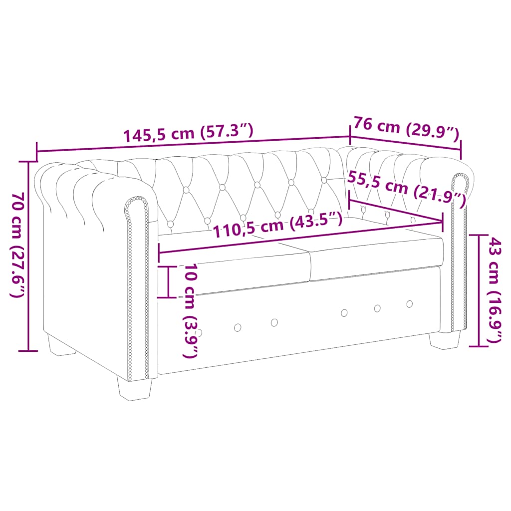 vidaXL Sofa 2-osobowa w stylu Chesterfield, sztuczna skóra, biała