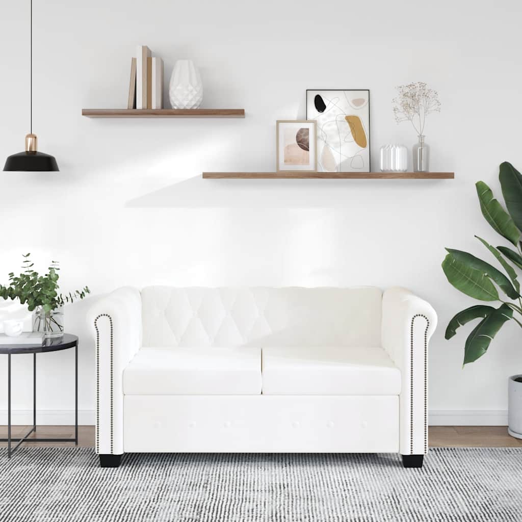 vidaXL Sofa 2-osobowa w stylu Chesterfield, sztuczna skóra, biała