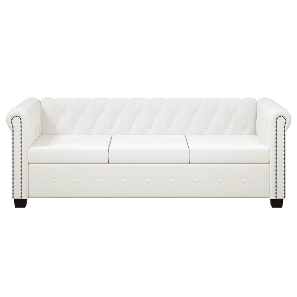 vidaXL Sofa 3-osobowa w stylu Chesterfield, sztuczna skóra, biała