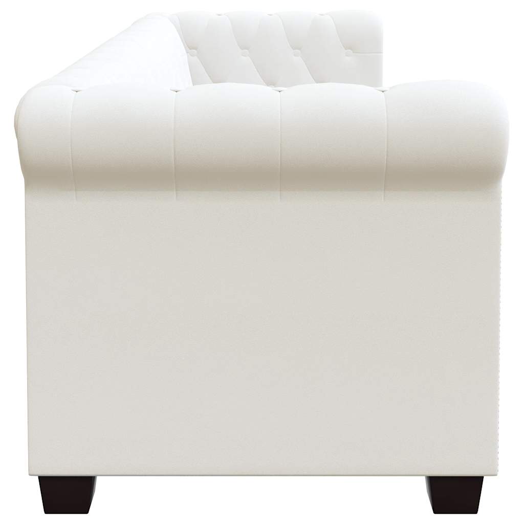 vidaXL Sofa 3-osobowa w stylu Chesterfield, sztuczna skóra, biała