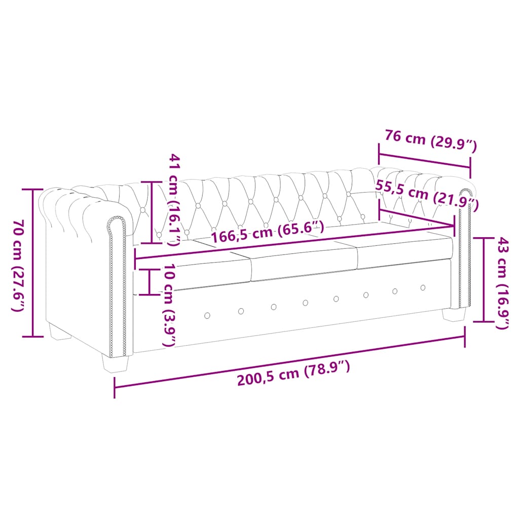 vidaXL Sofa 3-osobowa w stylu Chesterfield, sztuczna skóra, biała