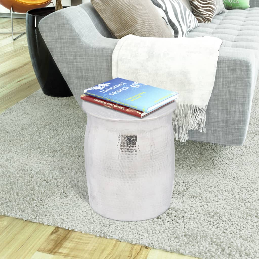 vidaXL Stolik kawowy/stołek z młotkowanego aluminium, kolor srebrny