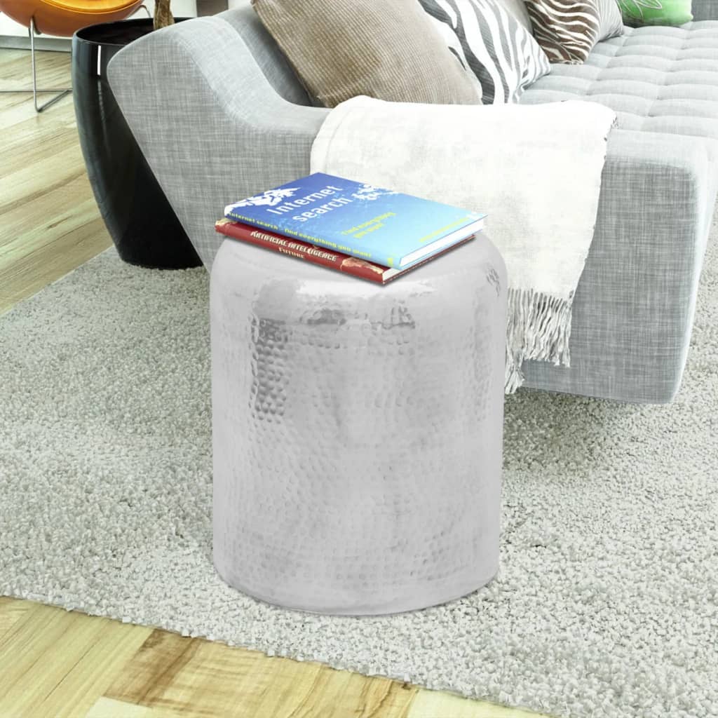 vidaXL Stolik kawowy/stołek z młotkowanego aluminium, kolor srebrny