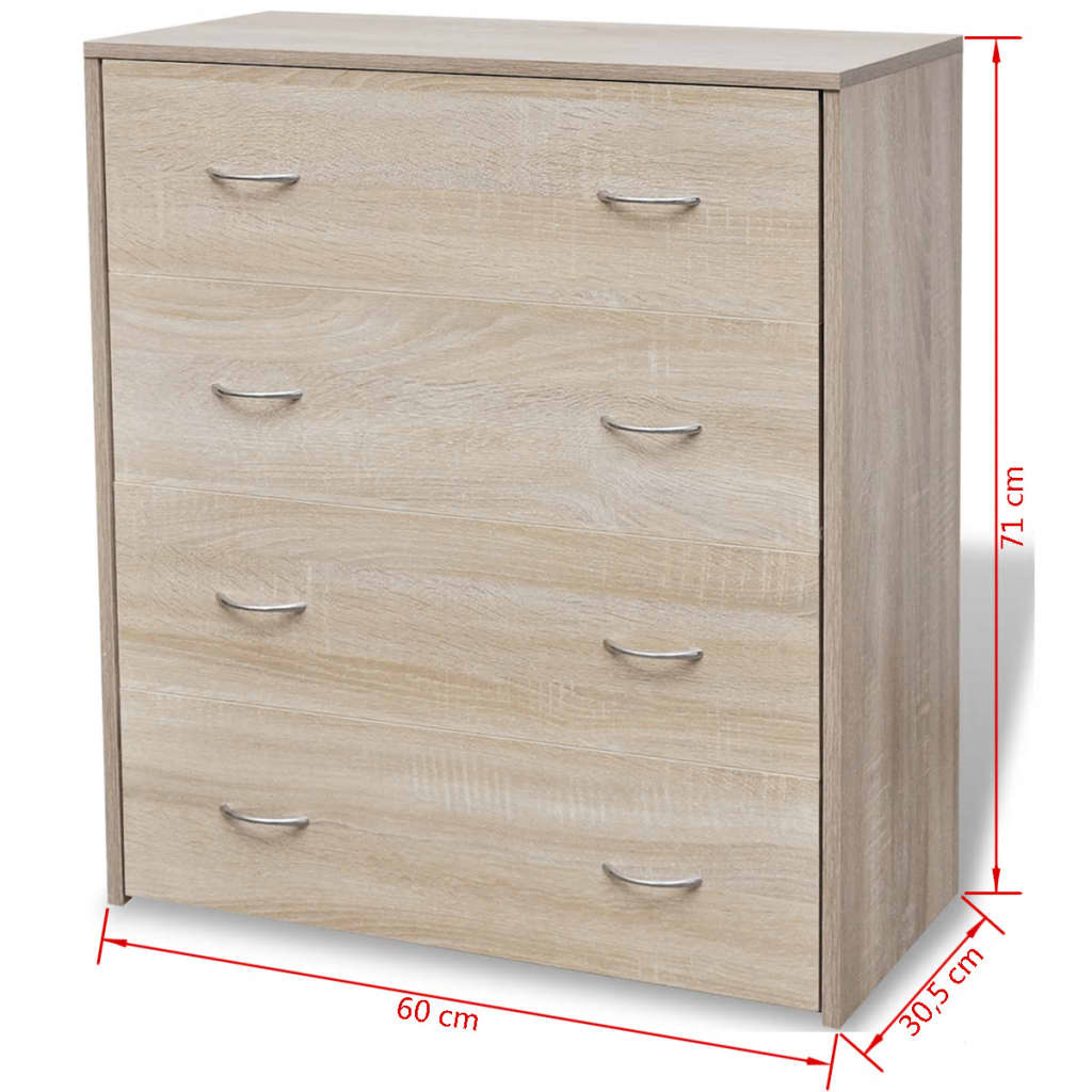 vidaXL Komoda z 4 szufladami, 60 x 30,5 x 71 cm, kolor dębowy