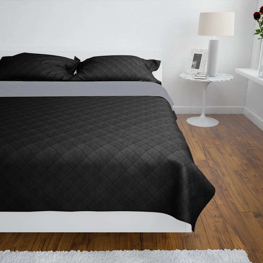 vidaXL Dwustronna pikowana narzuta na łóżko, czarno-szara, 220x240 cm