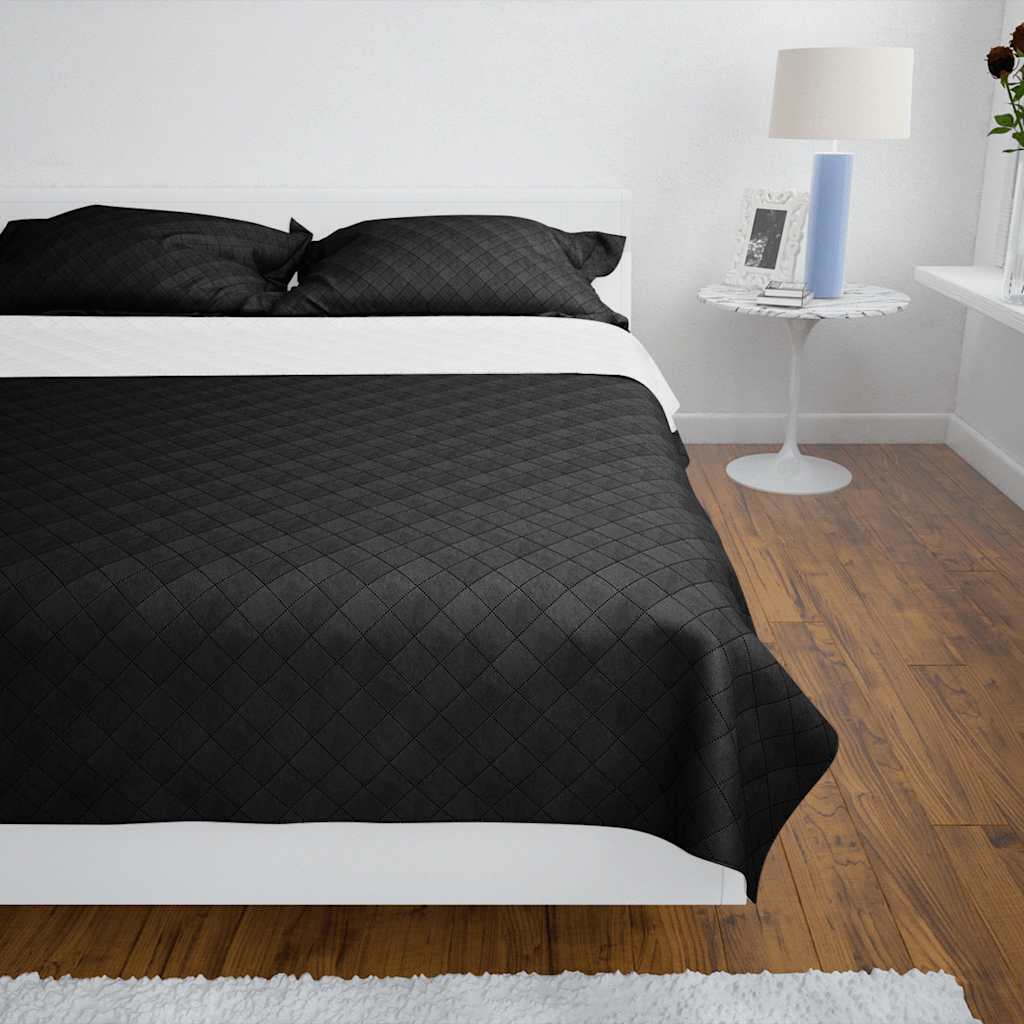 vidaXL Dwustronna pikowana narzuta na łóżko, czarno-biała, 170x210 cm