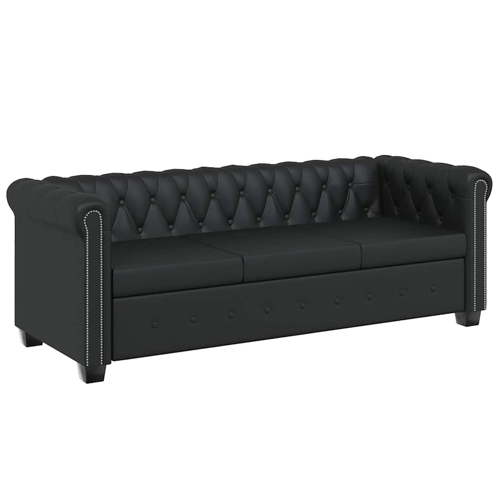 vidaXL Zestaw sof typu Chesterfield: 2- i 3-osobowa, eko-skóra, czarne