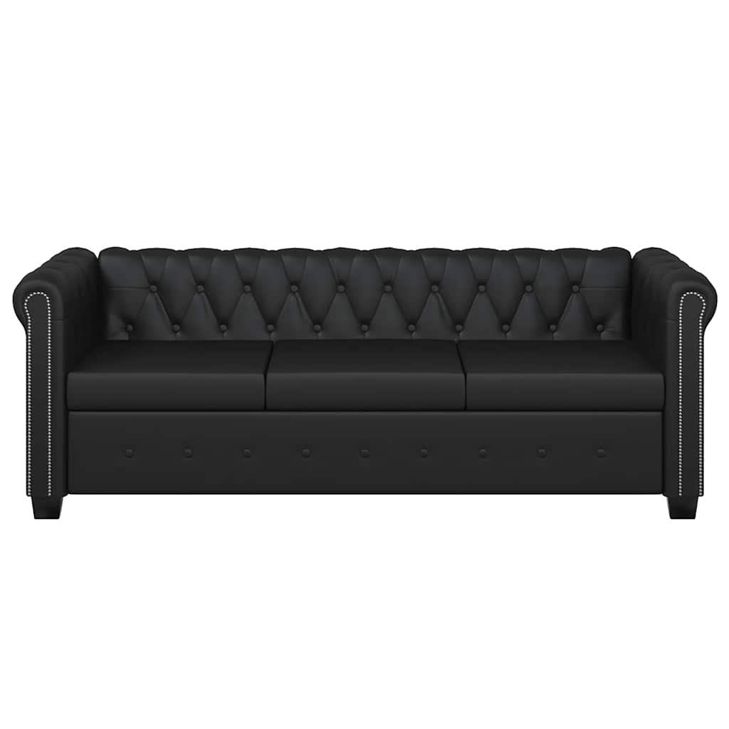 vidaXL Zestaw sof typu Chesterfield: 2- i 3-osobowa, eko-skóra, czarne