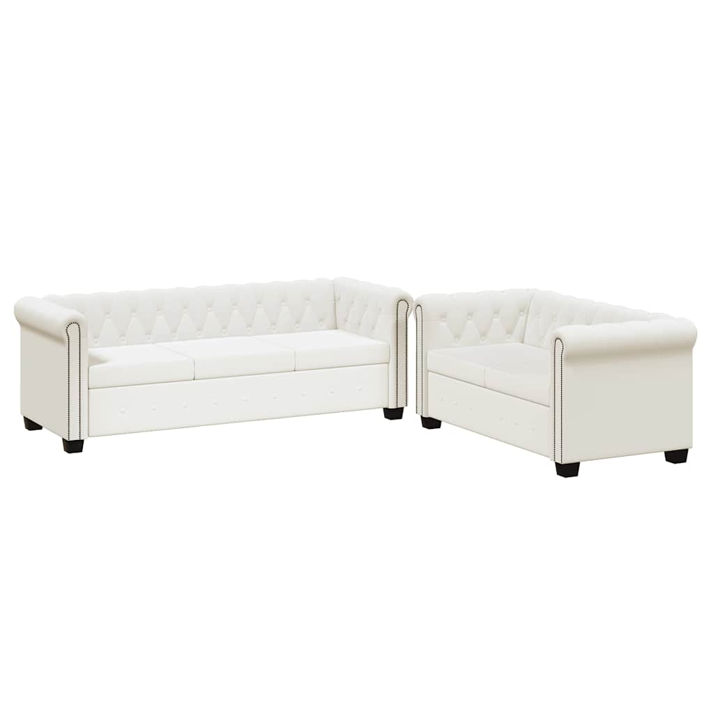 vidaXL Zestaw sof typu Chesterfield: 2- i 3-osobowa, eko-skóra, białe