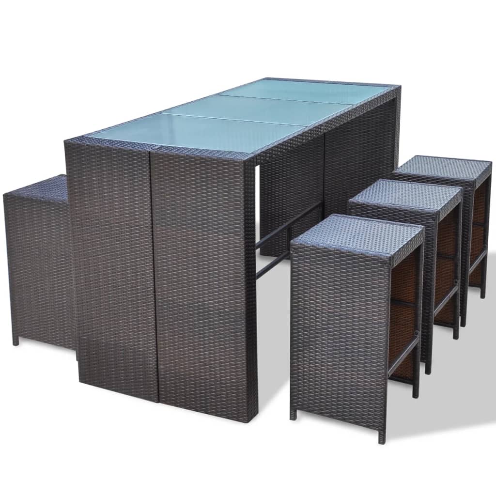 vidaXL 7-cz. zestaw barowy do ogrodu z poduszkami, rattan PE, brązowy