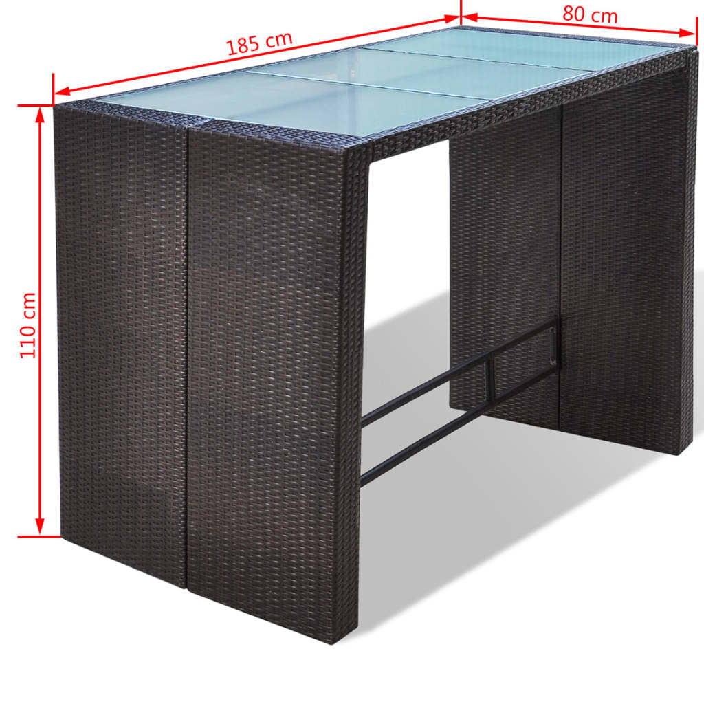 vidaXL 7-cz. zestaw barowy do ogrodu z poduszkami, rattan PE, brązowy