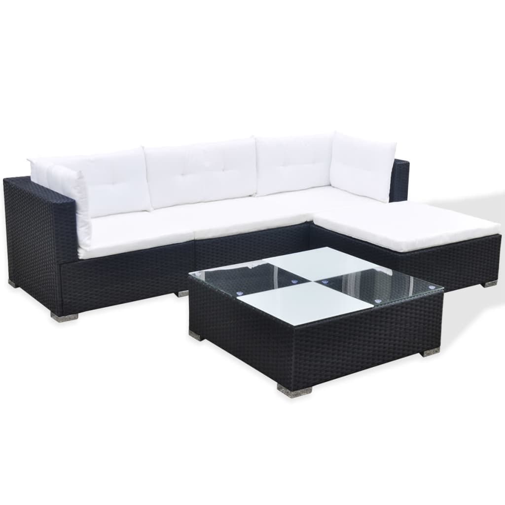 vidaXL 5-cz. zestaw mebli do ogrodu, poduszki, rattan PE, czarny
