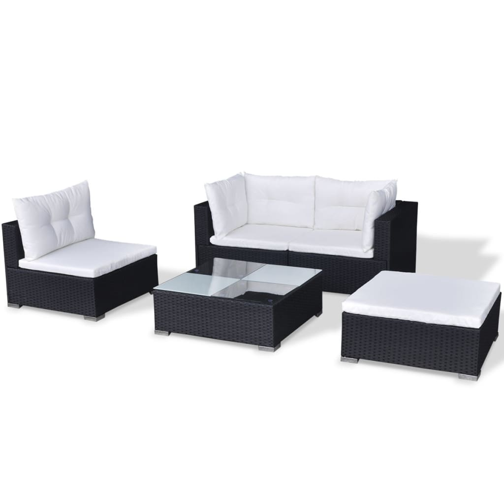 vidaXL 5-cz. zestaw mebli do ogrodu, poduszki, rattan PE, czarny