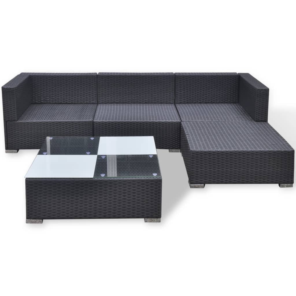 vidaXL 5-cz. zestaw mebli do ogrodu, poduszki, rattan PE, czarny