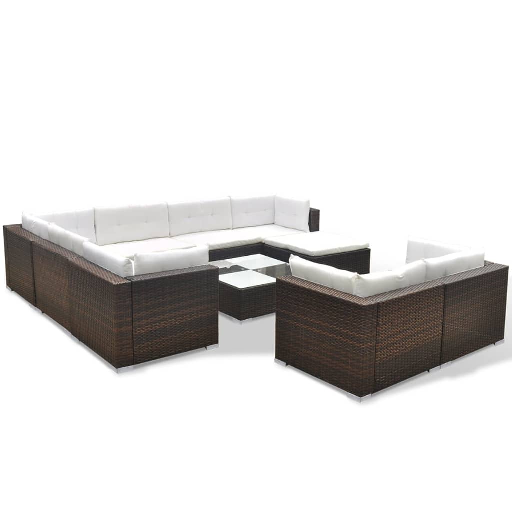 vidaXL 10-cz. zestaw mebli do ogrodu, poduszki, rattan PE, brązowy