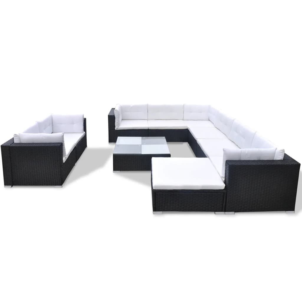 vidaXL 10-cz. zestaw mebli do ogrodu, poduszki, rattan PE, czarny