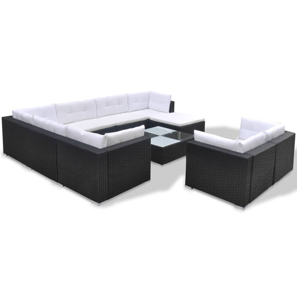 vidaXL 10-cz. zestaw mebli do ogrodu, poduszki, rattan PE, czarny