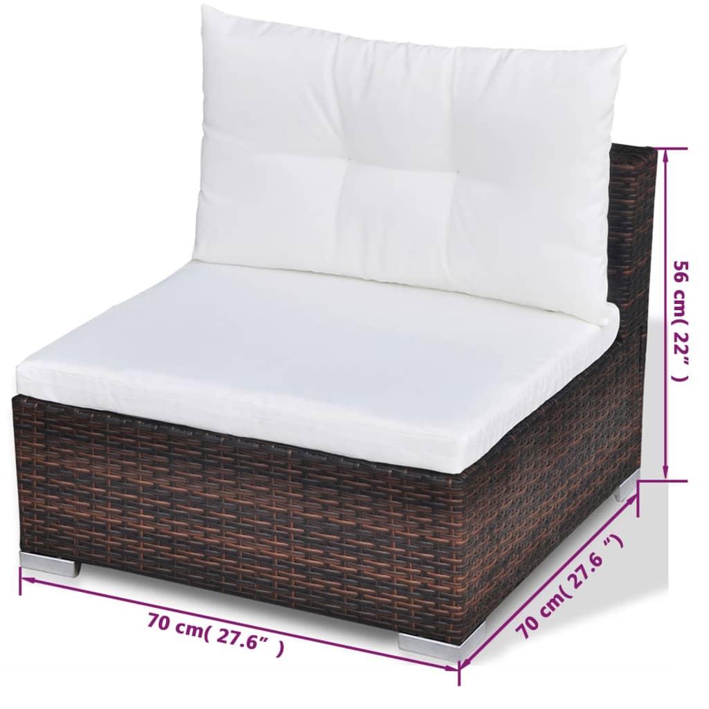vidaXL 10-cz. zestaw mebli do ogrodu, poduszki, rattan PE, brązowy