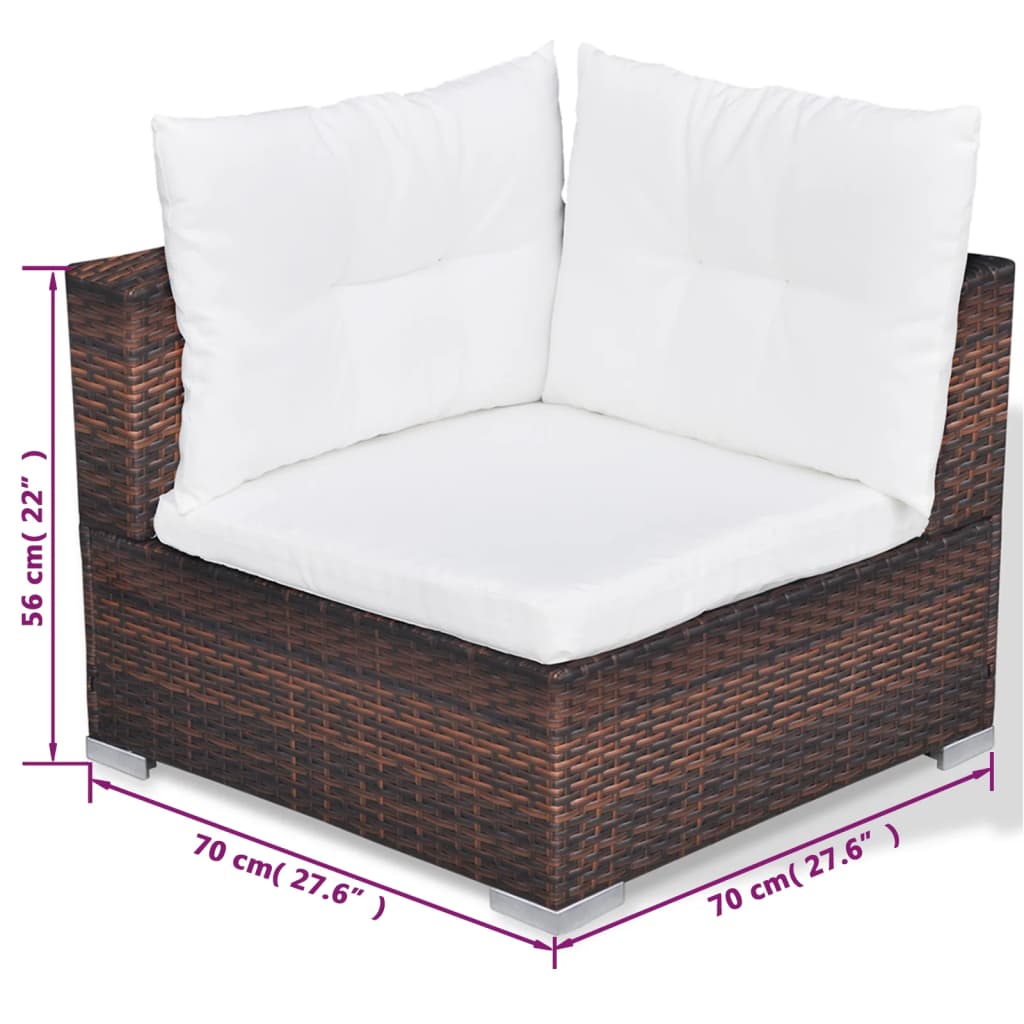vidaXL 10-cz. zestaw mebli do ogrodu, poduszki, rattan PE, brązowy