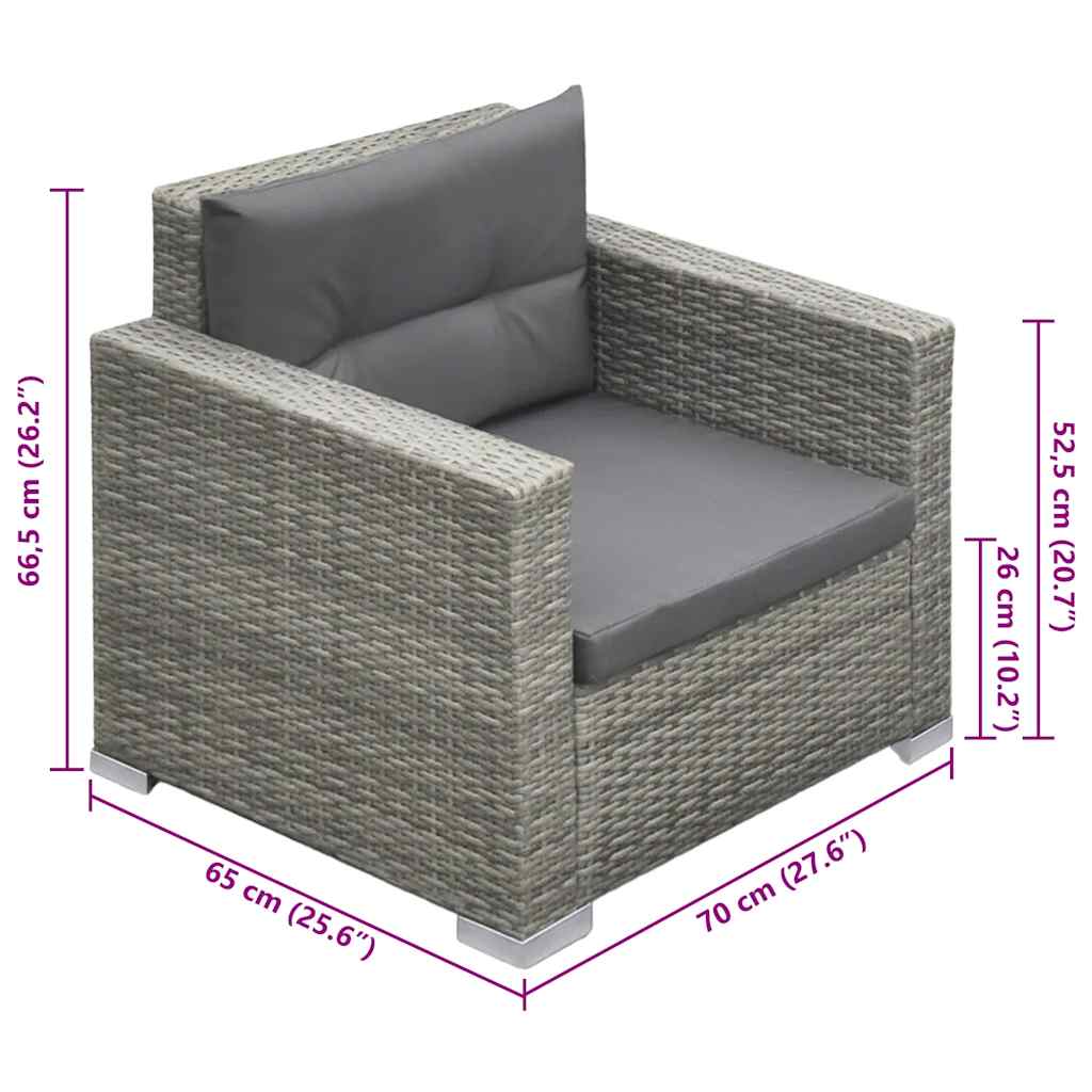 vidaXL 6-cz. zestaw wypoczynkowy do ogrodu, poduszki, rattan PE, szary