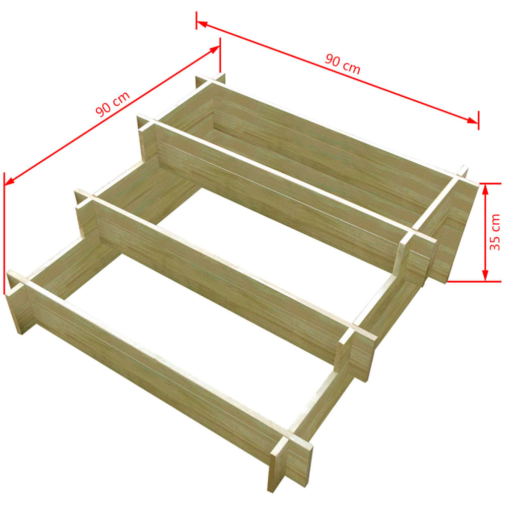 vidaXL Donica 3 poziomowa, 90 x 90 x 35 cm, impregnowane drewno