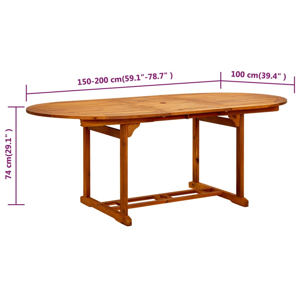 vidaXL Stół ogrodowy, (150-200)x100x75 cm, lite drewno akacjowe