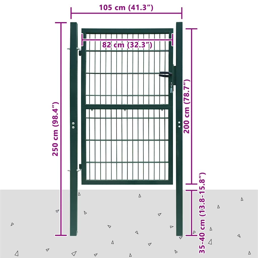 vidaXL Brama ogrodzeniowa stalowa 100x200 cm zielona