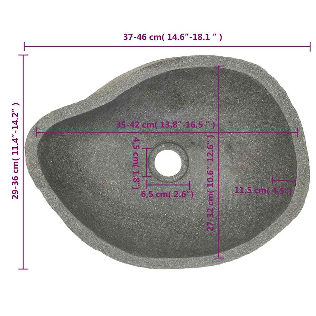 vidaXL Umywalka z kamienia rzecznego, owalna, (37-46)x(29-36) cm