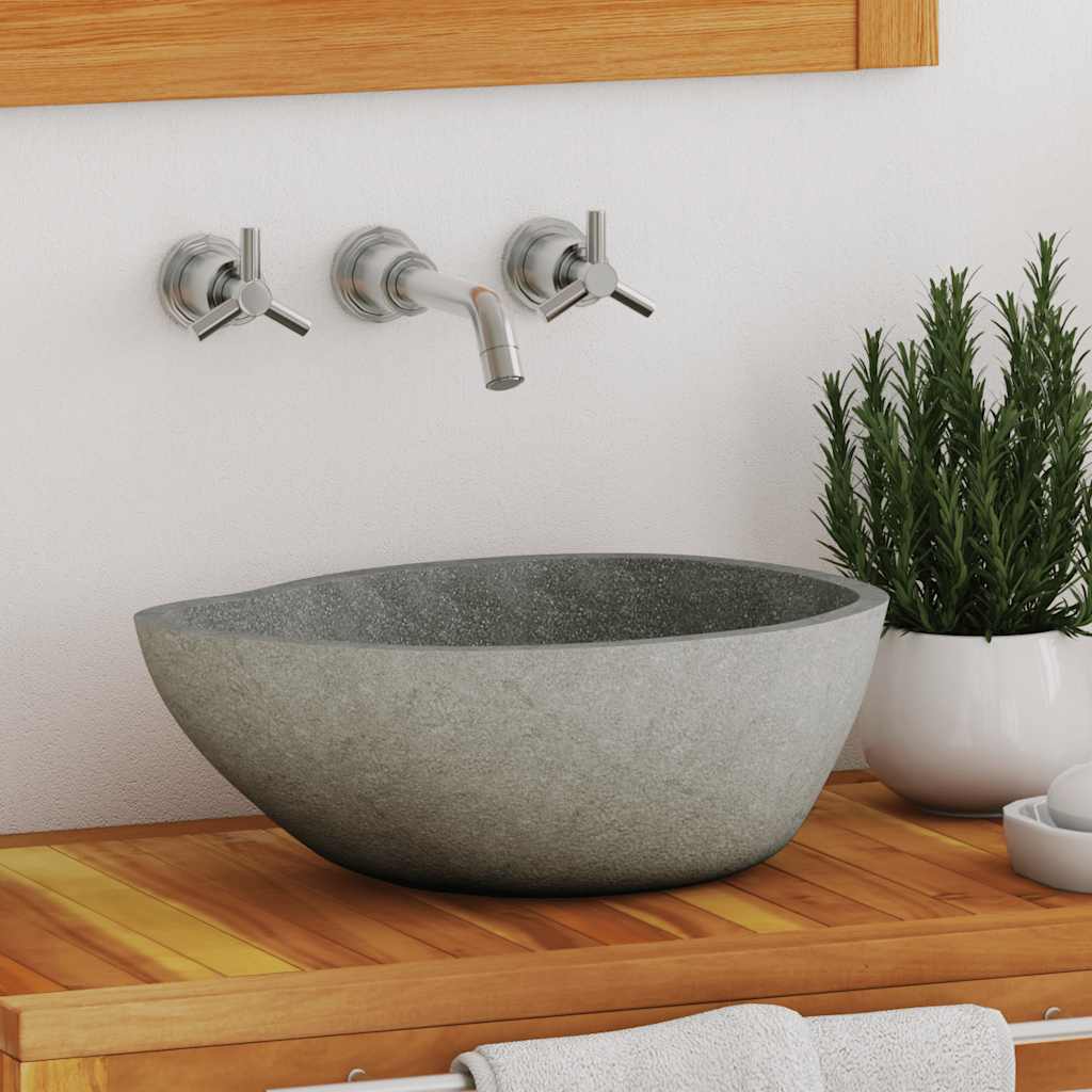 vidaXL Umywalka z kamienia rzecznego, owalna, (37-46)x(29-36) cm