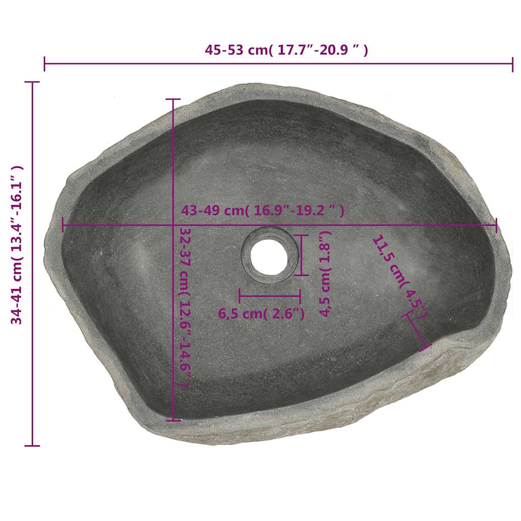 vidaXL Umywalka z kamienia rzecznego, owalna, (45-53)x(34-41) cm
