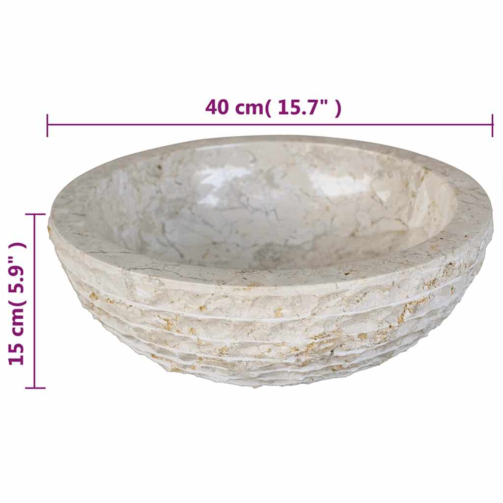vidaXL Umywalka marmurowa, 40 cm, kremowa