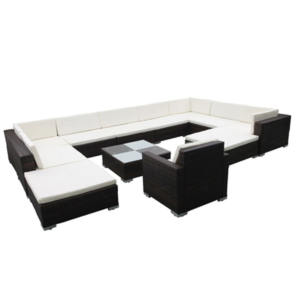 vidaXL 12-cz. zestaw mebli do ogrodu z poduszkami, polirattan, czarny