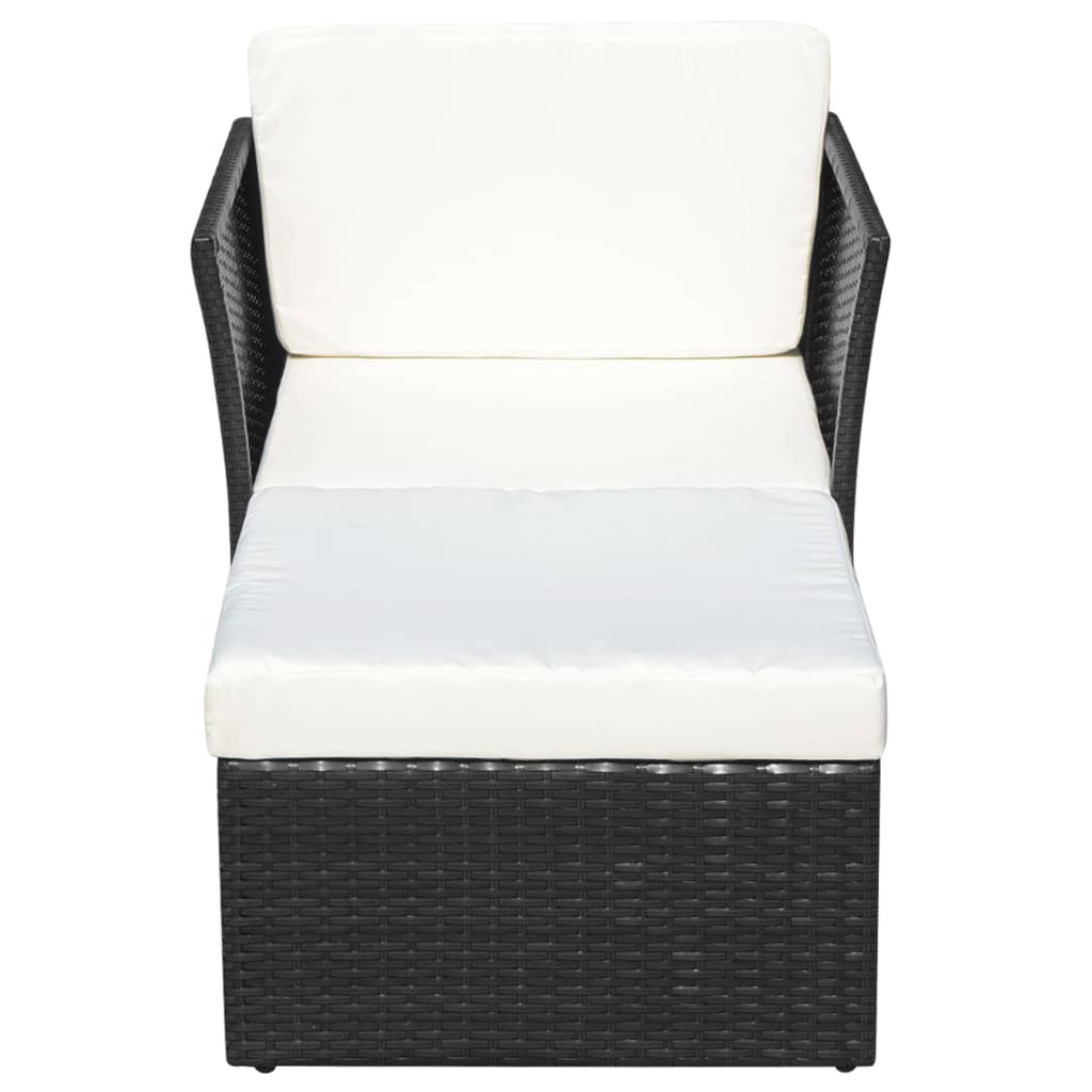 vidaXL Krzesło ogrodowe z podnóżkiem, polirattan, czarny