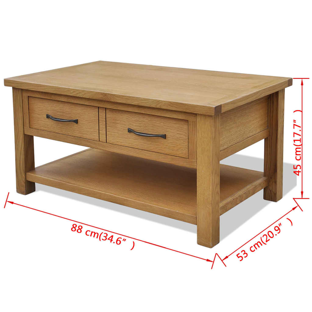 vidaXL Stolik kawowy, 88 x 53 x 45 cm, lite drewno dębowe