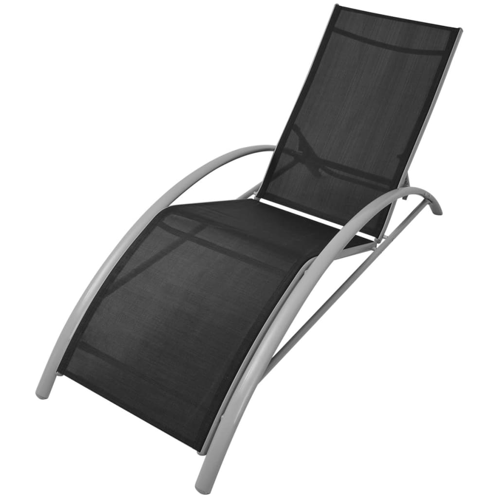 vidaXL Leżaki z parasolem, aluminiowe, czarne