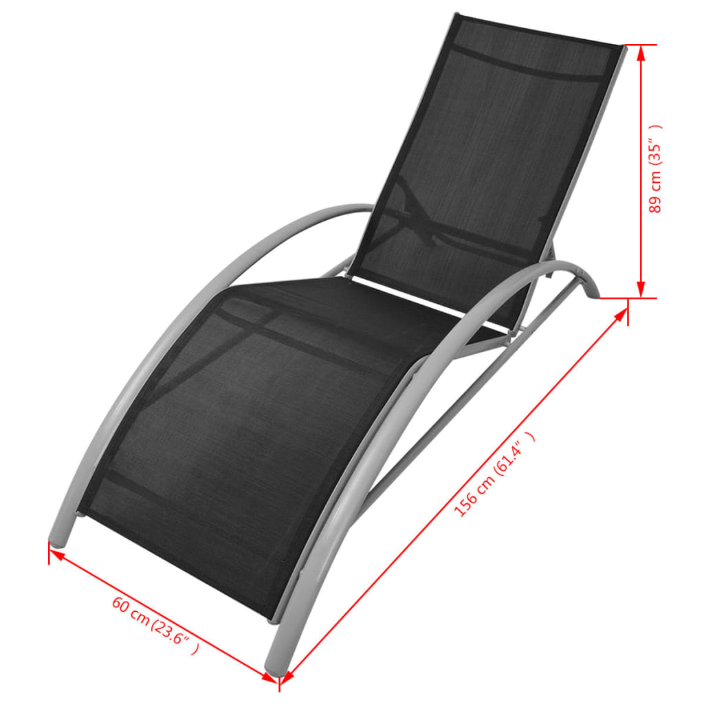 vidaXL Leżaki z parasolem, aluminiowe, czarne