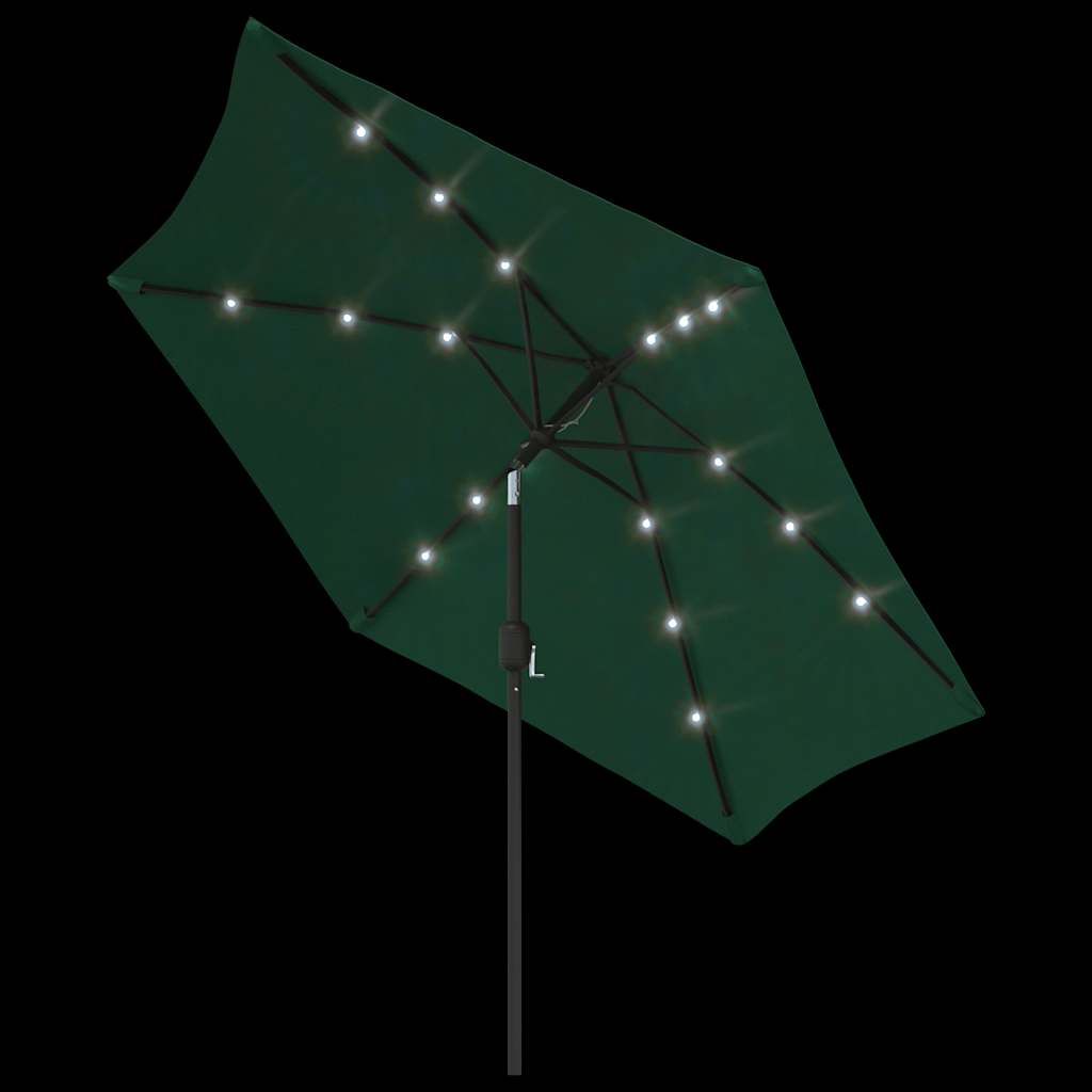 vidaXL Parasol z LED, na wysięgniku 3 m, zielony