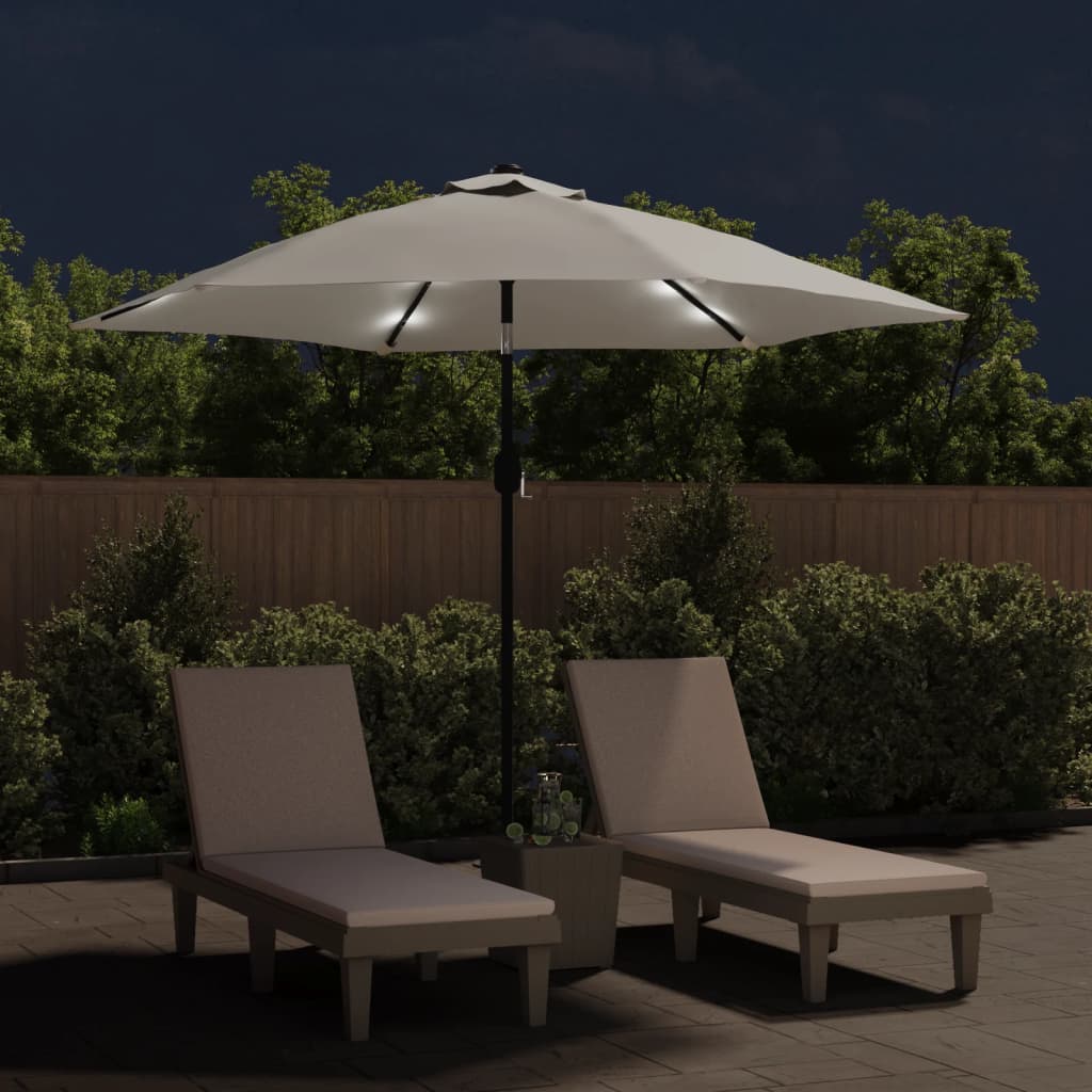 vidaXL Parasol z LED, na wysięgniku 3 m, piaskowy