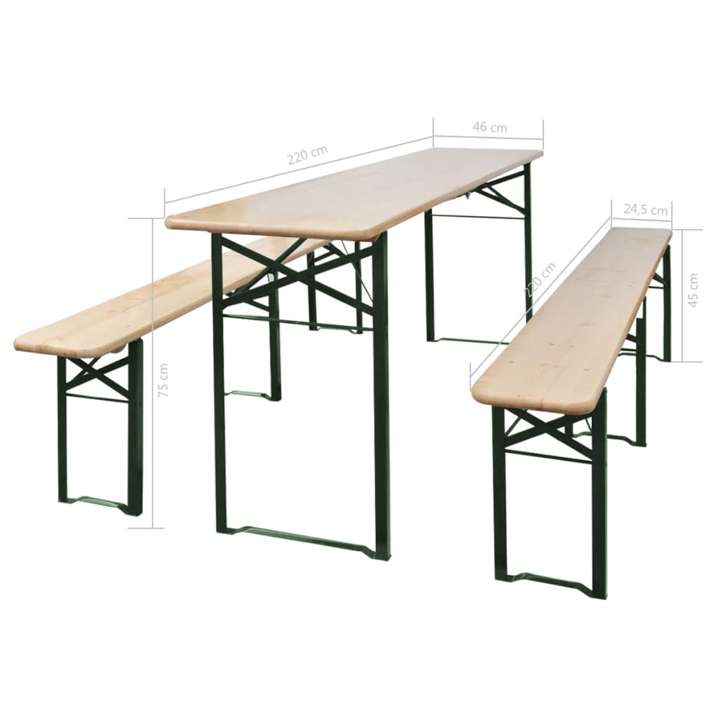 vidaXL Składany stół biesiadny z 2 ławkami, 220 cm, drewno jodłowe