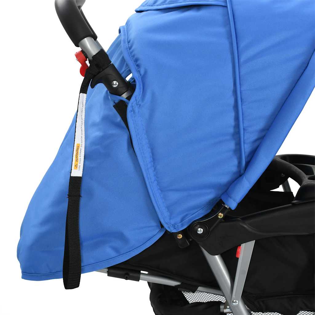 vidaXL Wózek spacerowy dla bliźniąt, tandem niebiesko-czarny