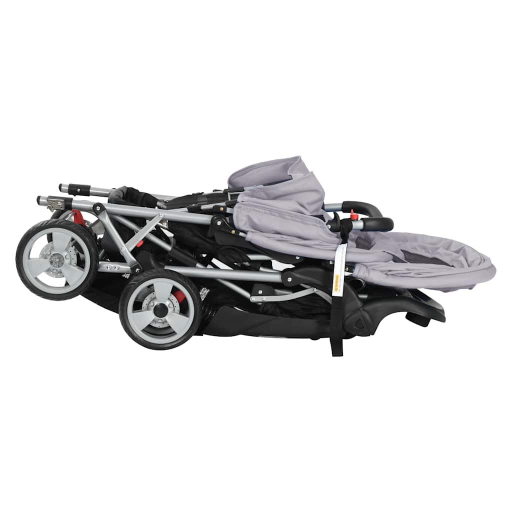 vidaXL Wózek spacerowy dla bliźniąt, tandem szaro-czarny